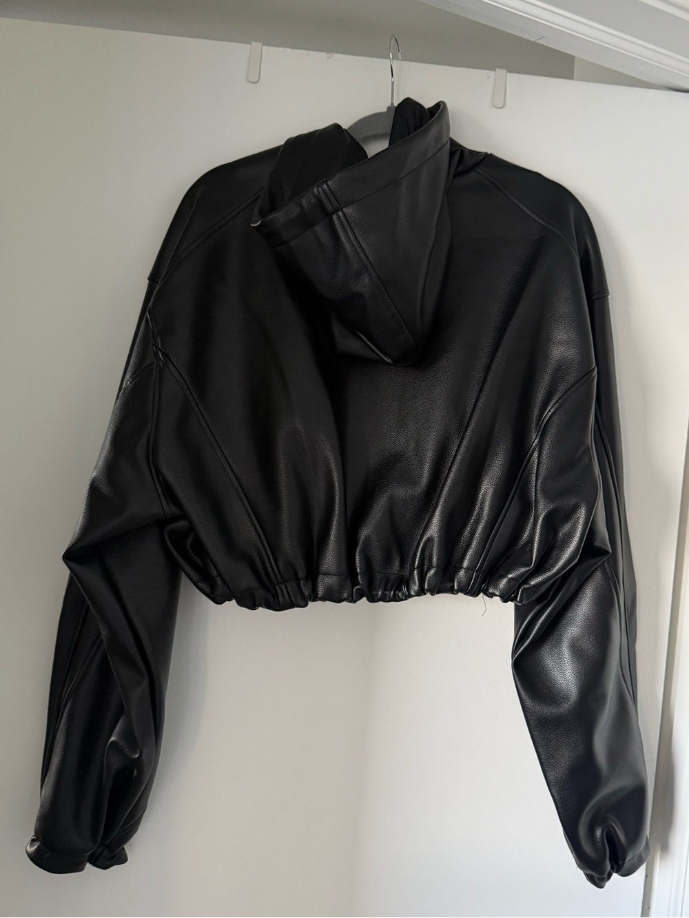 KHY Kylie Jenner Women’s Black Leather Hooded Zip Jacket - Picture 6 of 6